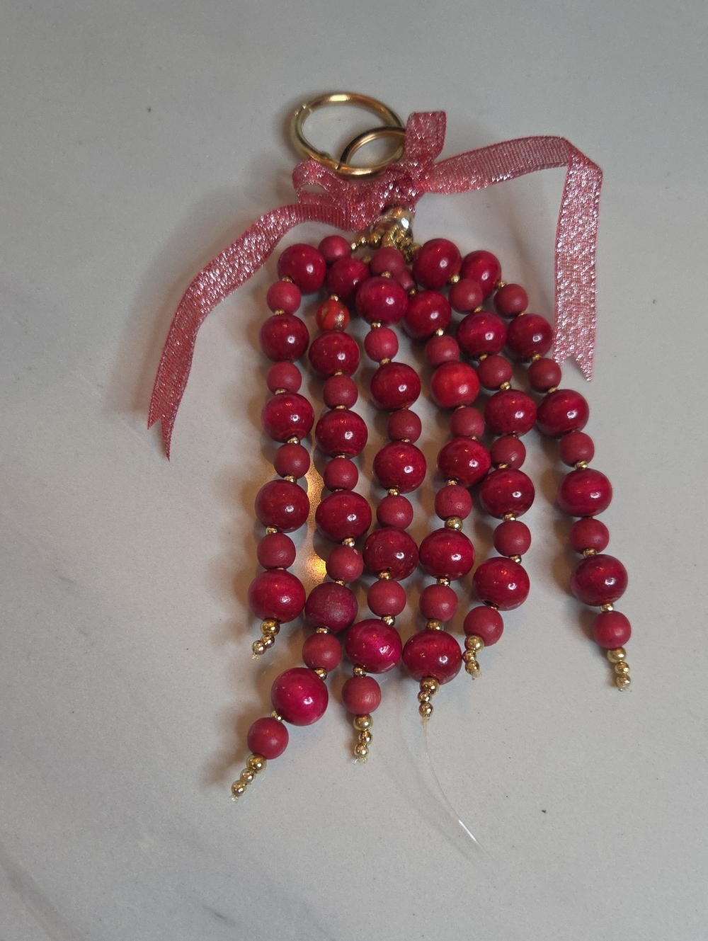 Red Wood Beaded Tassel Bag Charm